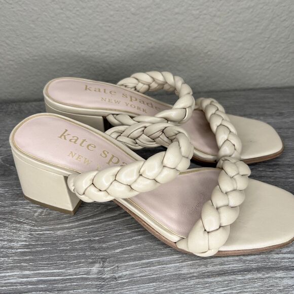 Kate Spade New York Braided Juniper Sandal 6B Beige Block Heel Leather - Picture 5 of 14